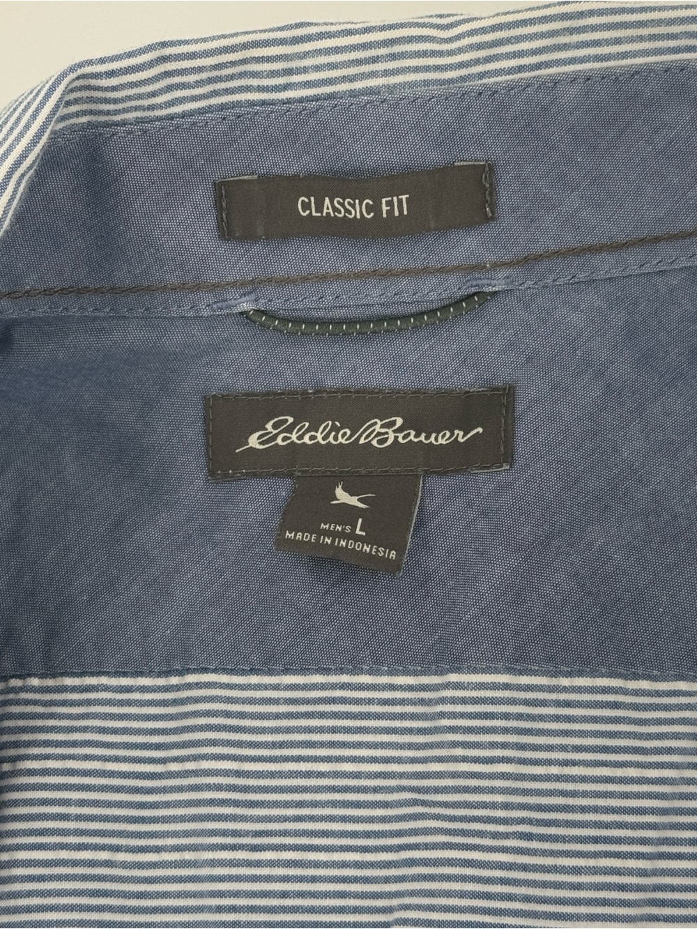 Eddie Bauer Classic Fit Short-Sleeve Button-Up Shirt - Light Blue Striped Size L - Picture 6 of 8